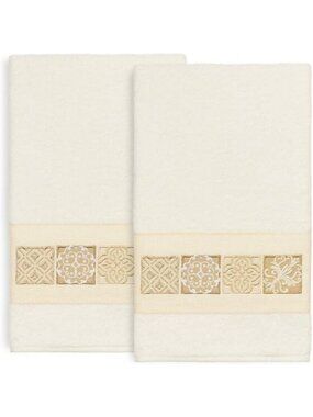 2 Piece Ultra Absorbent Cream Bath Towels Set - Soft, Durable, Tile Pattern